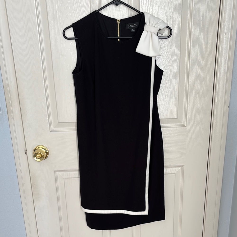 Tahari Asymmetrical Black and White Cocktail Dress